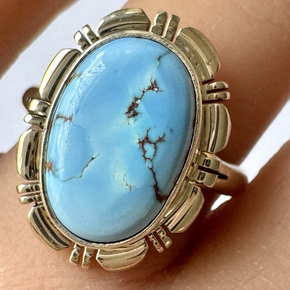 Navajo Blue Golden Hills Turquoise Ring Sz 9 Sterling Norvin Johnson Native Amer